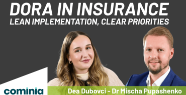Visual of Dea Dubovci, Dr Mischa Pupashenko from Cominia Aktuarielle Services, displaying title "DORA in insurance"
