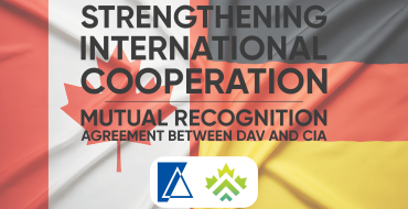 Flags of Germany and Canada with Logos DAV and CIA, symbolising the topic Strengthening International Cooperation: Mutual Recognition Agreement Between the DAV and the CIA