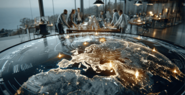 Visual of artificial-digital map of Europe in business sourrounding