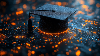 Picture of students hat on computer chip, symbolising necessary Skills on Artificial Intelligence  