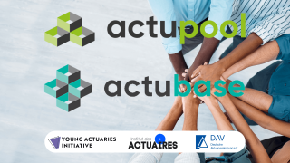 Logos of actupool, actubase, Deutsche Aktuarvereinigung, Young Actuaries Intiaitive, Institut des actuaires, 