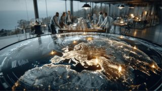 Visual of artificial-digital map of Europe in business sourrounding