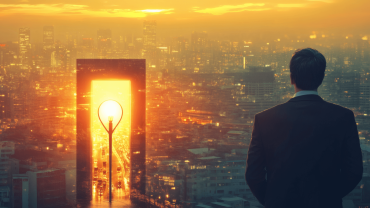Image for actupool review 2025 - Man standing in front of a skyline with portal in late sunlight