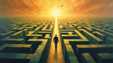Image depicting person in a labyrinth during sunset symbolising the Guide for future actuarial skills 