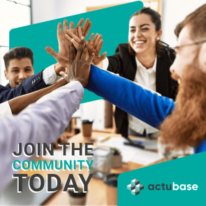 Image displaying community of young professionals and actbase logo