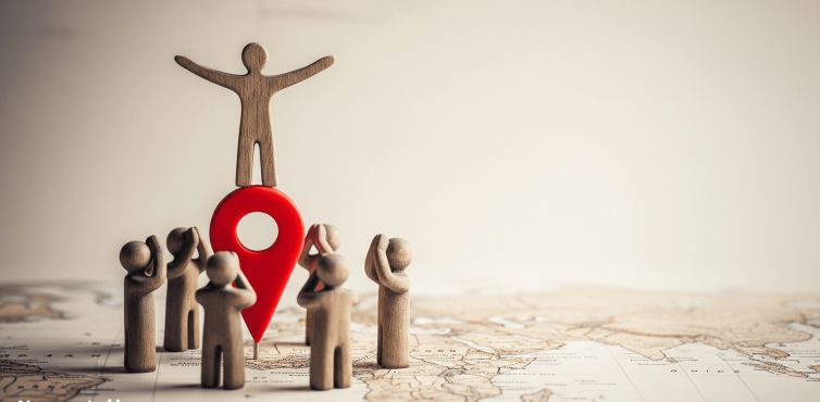Symbolic people standing on map / ai generated 