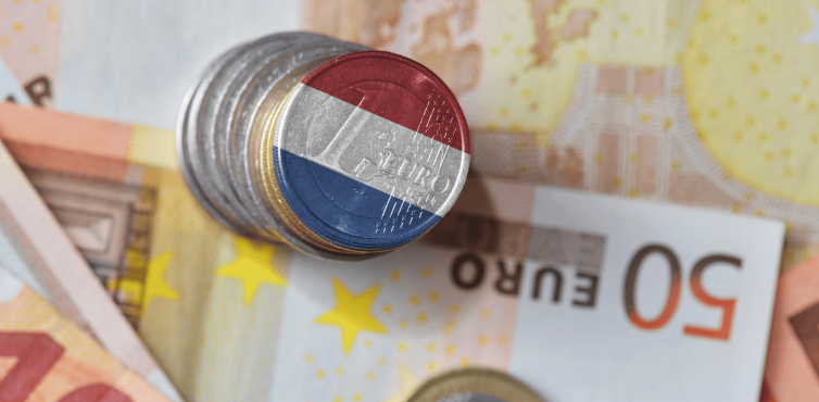 Euro Notes and Coin in colours of netherland flag.